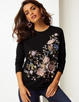 Marks and Spencer  Floral Print Round Neck Long Sleeve Top