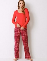 Marks and Spencer  Pure Cotton Checked Long Sleeve Pyjama Set