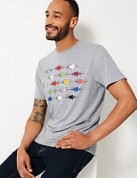 Marks and Spencer  Cotton Blend Printed Crew Neck T-Shirt