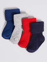 Marks and Spencer  4 Pairs of Cotton Rich Baby Socks (0-24 Months)
