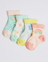 Marks and Spencer  4 Pairs of Ankle Baby Socks (0-24 Months)