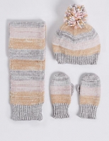 Marks and Spencer  Kids Striped Hat & Scarf with Mittens Set