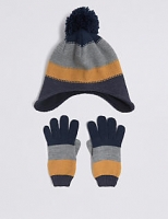 Marks and Spencer  Kids Striped Hat & Gloves Set