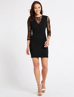 Marks and Spencer  Lace Insert 3/4 Sleeve Bodycon Mini Dress