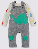 Marks and Spencer  2 Piece Dinosaur Dungarees & Bodysuit Outfit