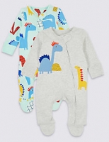 Marks and Spencer  2 Pack Zip Through Dinosaurs Sleepsuits