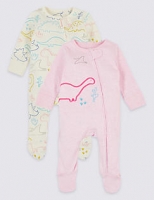 Marks and Spencer  2 Pack Pure Cotton Dinosaurs Sleepsuits