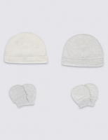 Marks and Spencer  4 Piece Pure Cotton Premature Hat & Mittens Set
