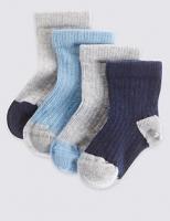 Marks and Spencer  4 Pairs of Cotton Rich StaySoft Baby Socks (0-24 Months)