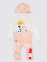 Marks and Spencer  3 Piece Jersey Bodysuit & Trousers with Hat