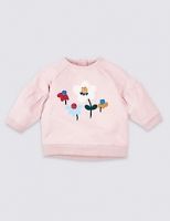 Marks and Spencer  Cotton Floral Sweatshirt with Stretch