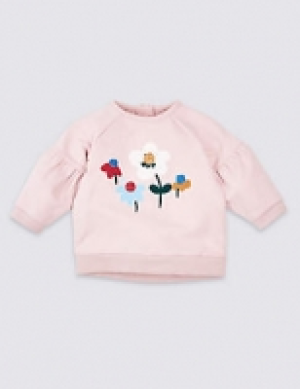 Cotton Floral Sweatshirt with Stretch