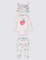Marks and Spencer  3 Piece Pure Cotton Bodysuit & Leggings with Hat