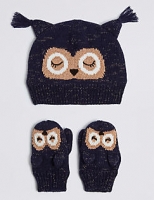 Marks and Spencer  Kids Novelty Owl Hat & Mittens Set