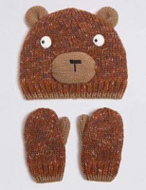 Kids Bear Hat & Mittens Set