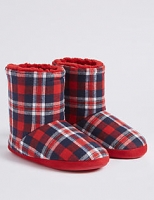 Marks and Spencer  Kids Checked Boot Slippers (5 Small - 7 Large)