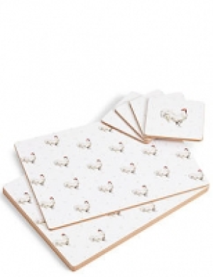 Watercolour Hen 8 Piece Hardmat & Coaster Set