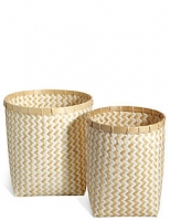 Marks and Spencer  Handwoven Bamboo Set Of 2 Round Baskets