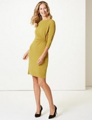Twisted Drape 3/4 Sleeve Shift Dress