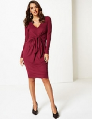 Knot Front Long Sleeve Bodycon Midi Dress