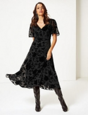 Sparkly Short Sleeve Skater Midi Dress