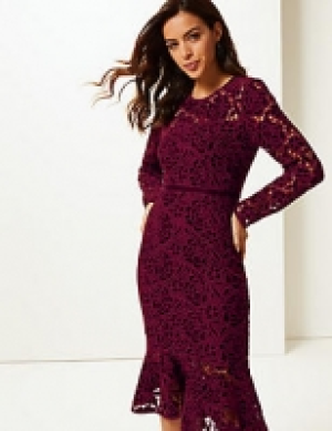 Lace Long Sleeve Bodycon Midi Dress