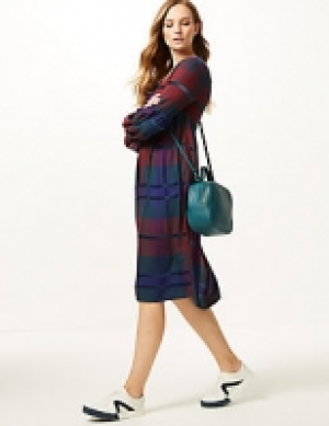 Checked Longline Skater Midi Dress
