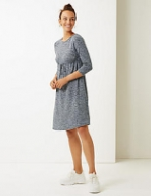 Maternity Textured 3/4 Sleeve Waisted Dress