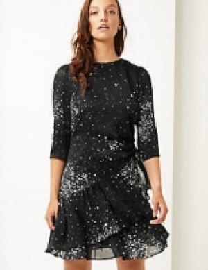 Floral Print 3/4 Sleeve Waisted Mini Dress
