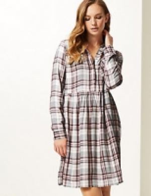 Checked Long Sleeve Drop Waist Dress