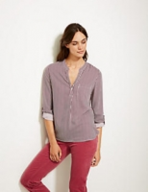 Striped Notch Neck Long Sleeve Blouse