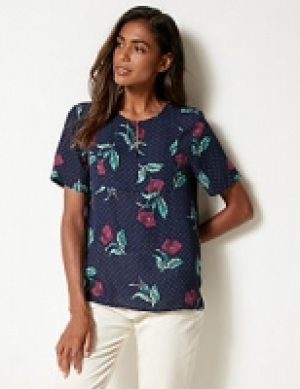 Floral Print Round Neck Short Sleeve Blouse
