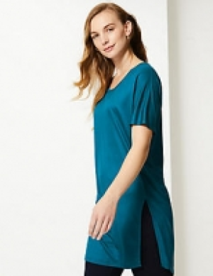 Round Neck Longline Short Sleeve Top