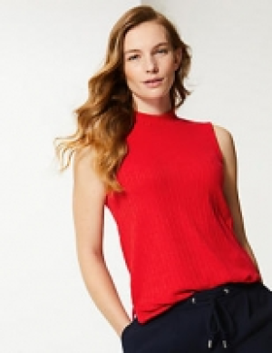 Ribbed Funnel Neck Longline Tank Top