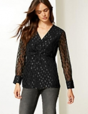 Sparkly Twisted Front Long Sleeve Blouse