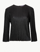 Marks and Spencer  Textured Cropped Round Neck Long Sleeve Top