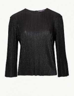 Textured Cropped Round Neck Long Sleeve Top