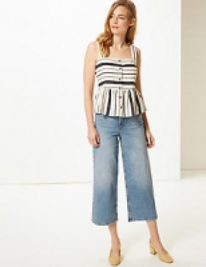 Cotton Rich Striped Square Neck Vest Top