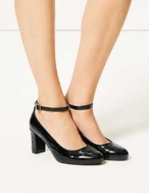 Wide Fit Ankle Strap Block Heel Court Shoes