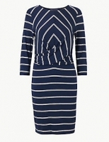 Marks and Spencer  PETITE Striped 3/4 Sleeve Bodycon Mini Dress