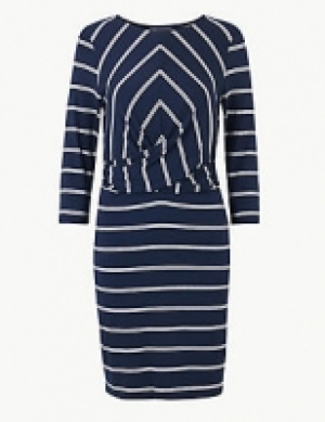 PETITE Striped 3/4 Sleeve Bodycon Mini Dress