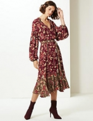 Floral Print Long Sleeve Tea Midi Dress