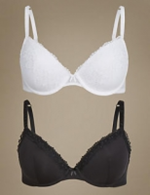 2 Pack Embroidered Padded Plunge Bras A-DD