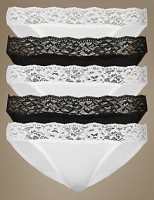 Marks and Spencer  5 Pack Cotton Rich Lace Waisted Bikini Knickers