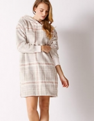 Marks and Spencer  Fleece Checked Hooded Lounge Dress