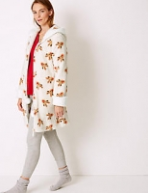 Textured Reindeer Print Dressing Gown