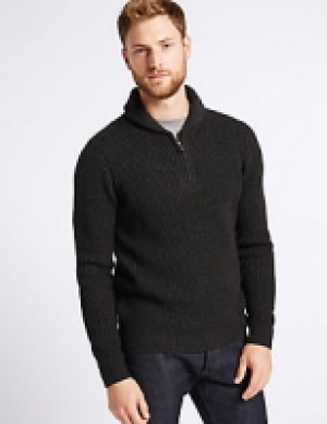 Textured Shawl Zip Neck Jumper