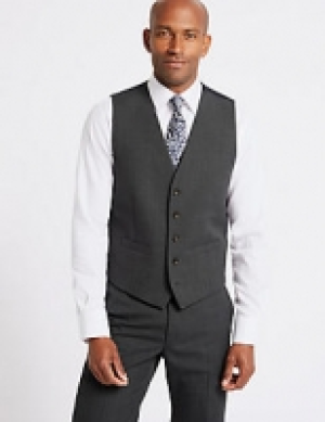 Grey Textured Regular Fit Waistcoat