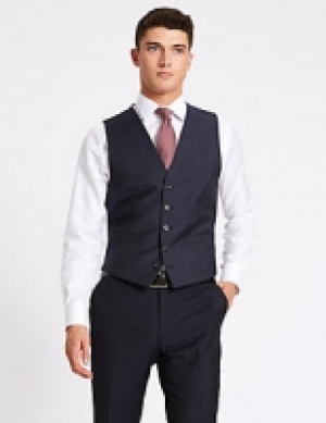 Navy Tailored Fit Wool Waistcoat