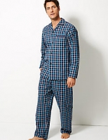 Marks and Spencer  Cotton Blend Checked Pyjama Set